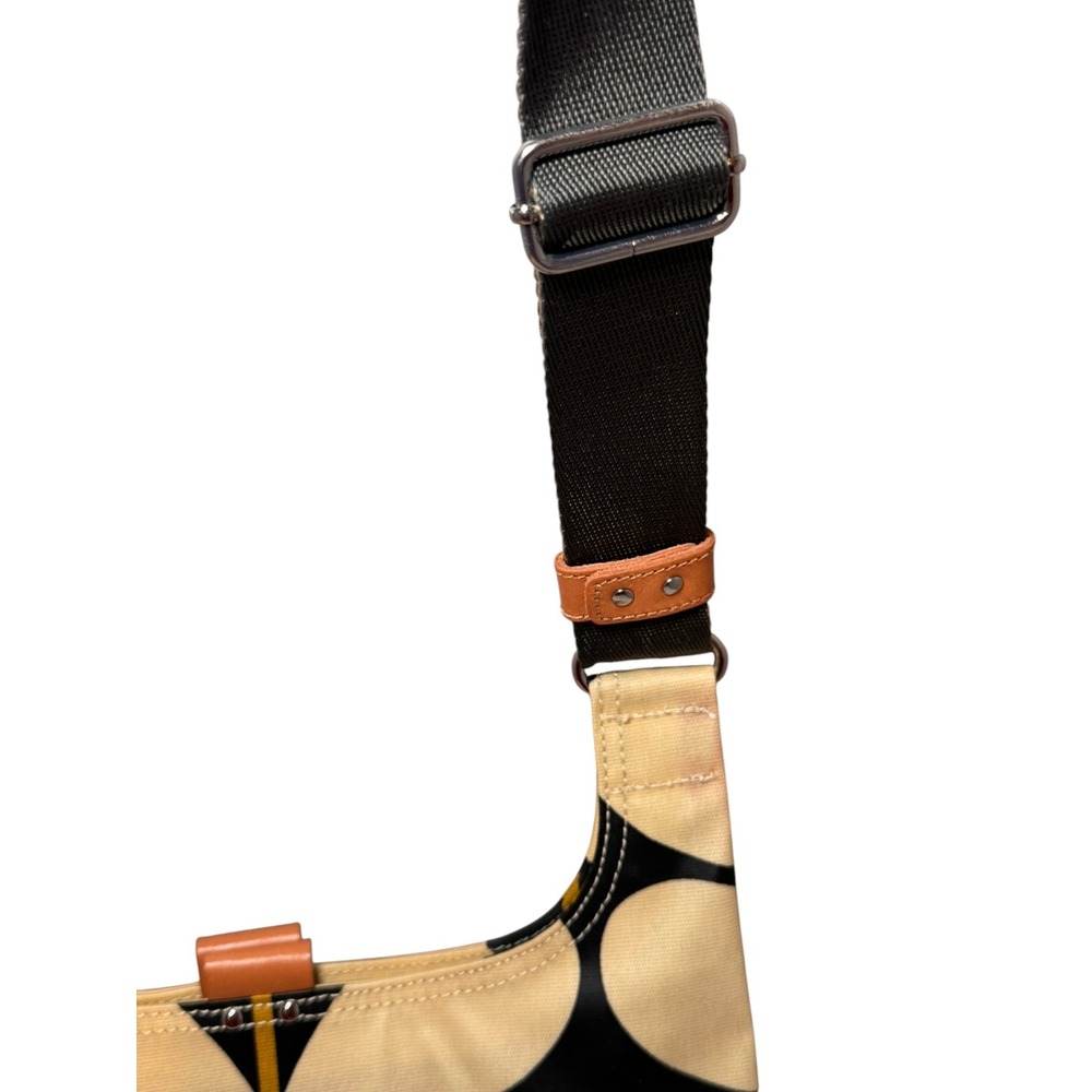 Orla Kiely Giant Oval Stem Canvas Crossbody Shoulder Bag Black Cream Adjustable - Picture 3 of 12